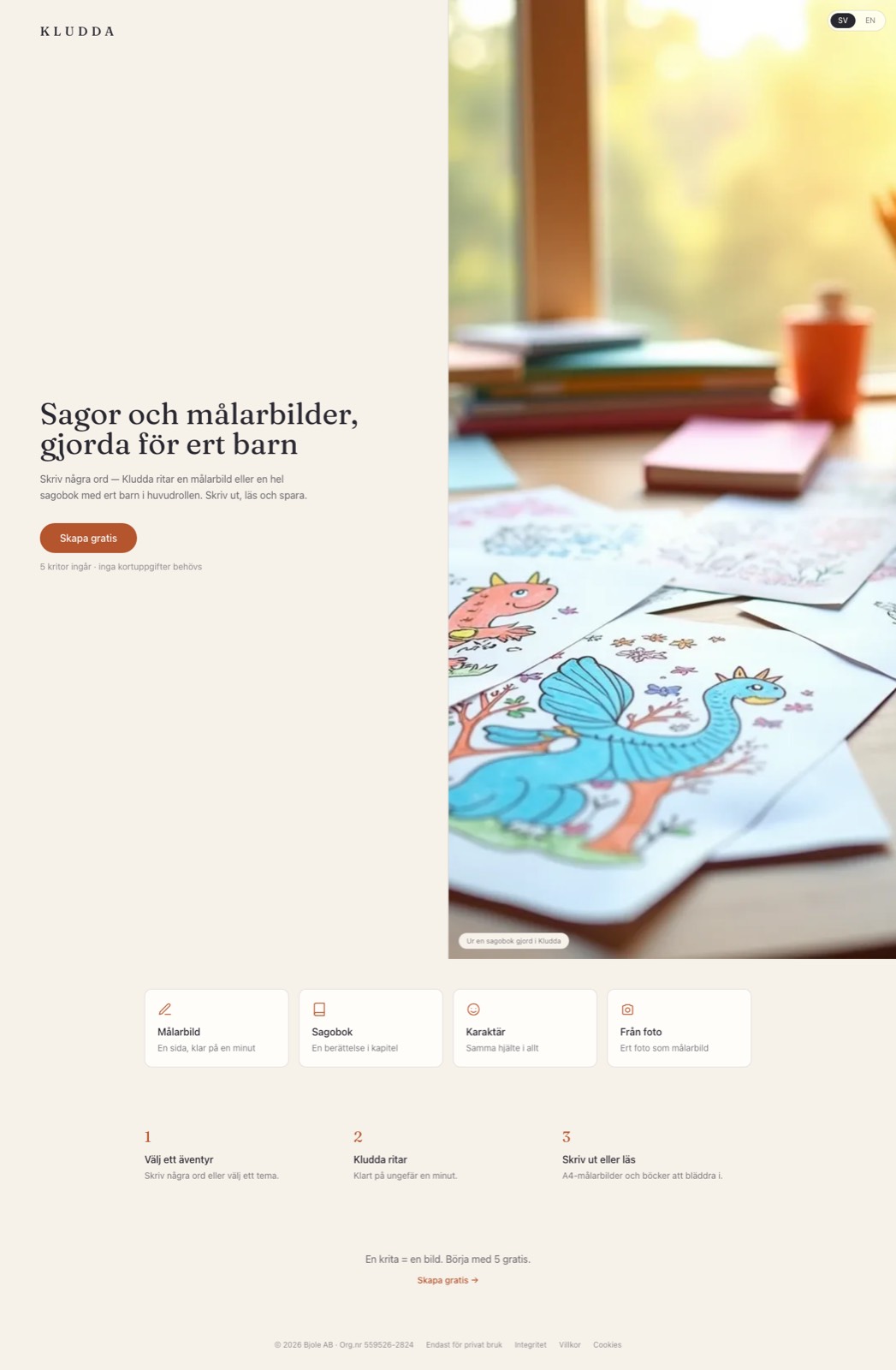 Kludda landing page